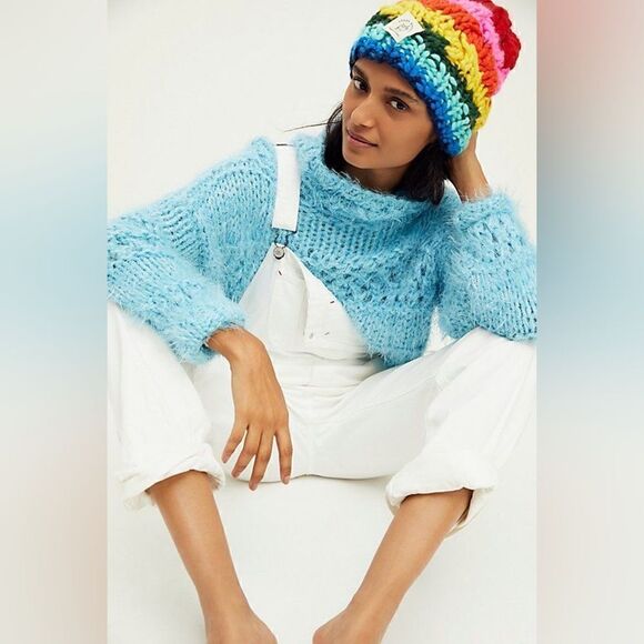 NWT FREE PEOPLE RUSTIC INN PULLOVER FUZZY CROP SWEATER - Picture 2 of 5